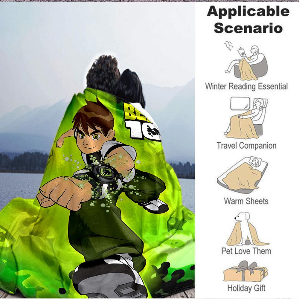 1pc Ben 10 Blanket Lightweight Flannel Throw For Sofa, Bed, Travel, Camping, Livingroom, Office, Couch, Chair, And Bed