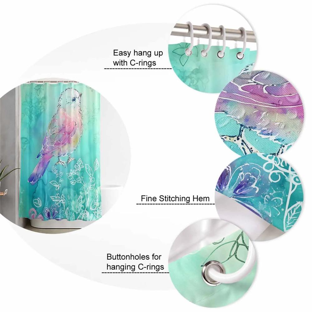 Vintage Bird Animal Shower Curtain Bathroom Decorative Waterproof with Hooks