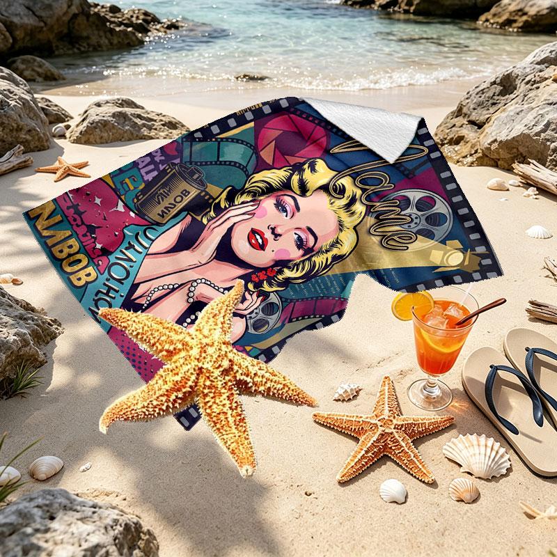 Custom Name Personalized Marilyn Monroe Print Beach Towel, for Trip Camping Beach Party Home Decor, Birthday Gift for Family & Friends