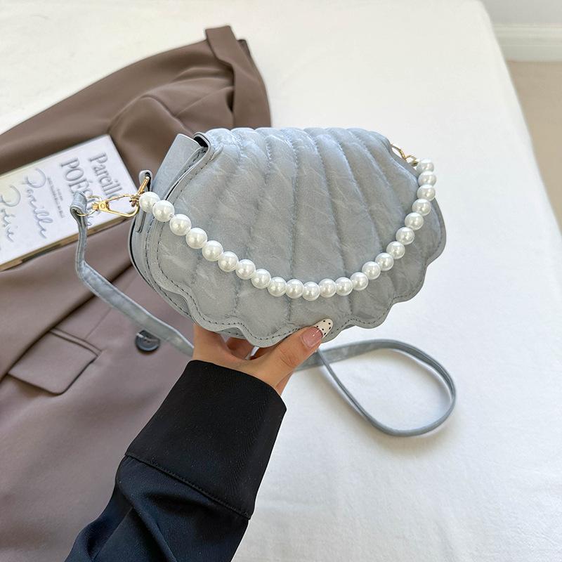 Sweet Simple Flap Shell Shoulder Bags for Women Portable Ladies Crossbody Bag Solid Color Female Pearl Chain Handbags Purse