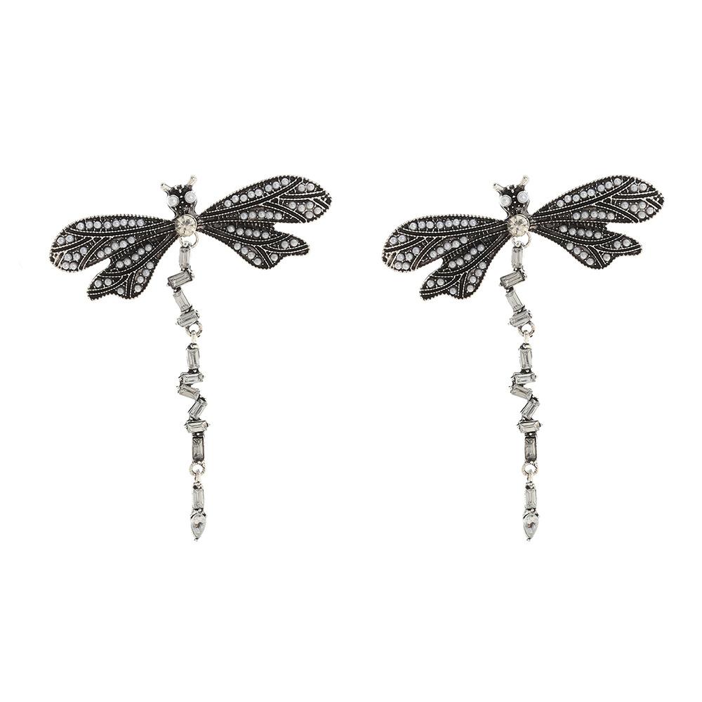

Digadagu Simple Rhinestone Dragonfly Dangle Earrings Metal Insect Earrings New Women s Daily Zircon AccessoriesZAA чёрный