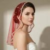 Vintage Witte Zwarte Rode Parels Kralen Bruidssluier Hoofddeksel Effen Kleur Korte Bruids Hoofddoek Bruiloftssluier Bruiloft