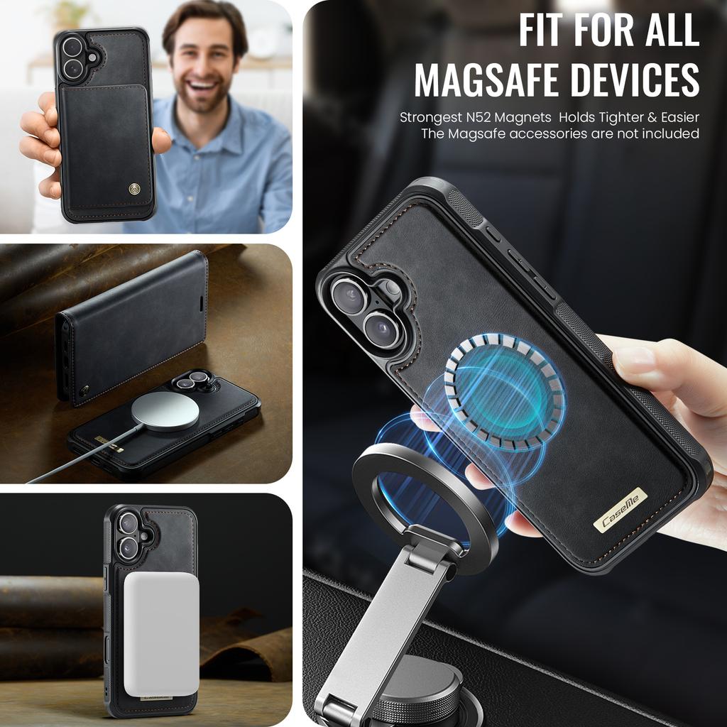 For iPhone 16 Case CASEME C49 Compatible with MagSafe RFID Blocking Detachable Wallet Leather Phone Cover