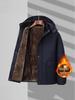 Men's Winter Classic Velvet-Lined Mid-Length Coat with Detachable Hood