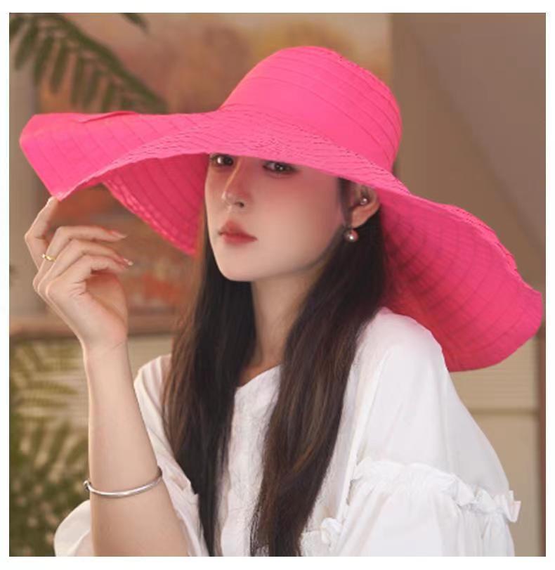 Women's foldable sun hat face protection bucket hat bow big eaves outdoor sun hat adult versatile