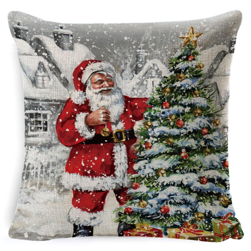 Christmas Pillowcase, Home Bedside Cushion, Linen Short Plush Printed Halloween Sofa Pillow