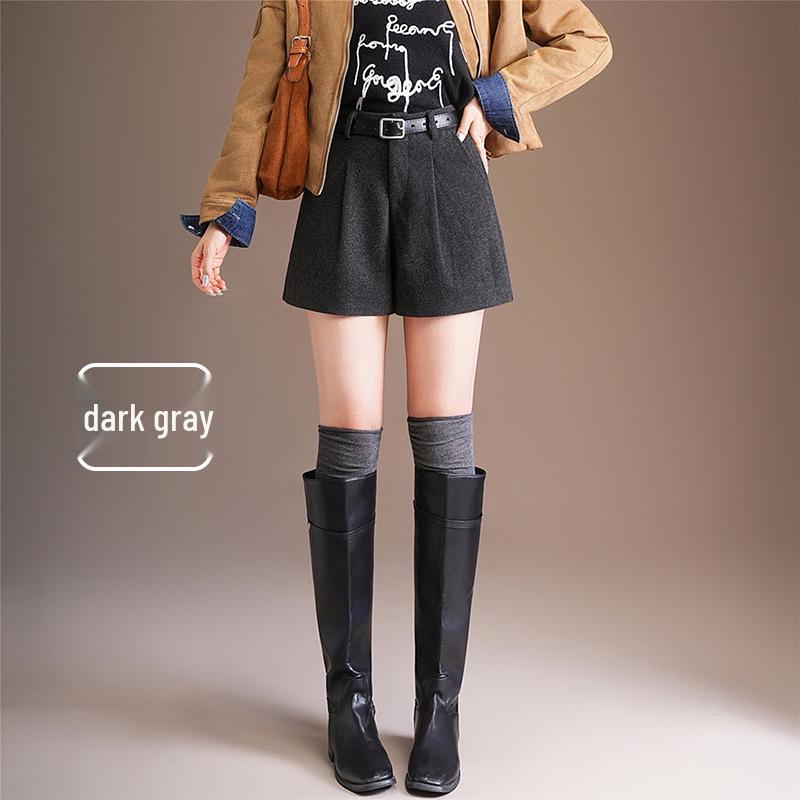 Plus Size Women's High Waist A-Line Woolen Shorts - Autumn & Winter, Loose Wide Leg, Bootcut, Slimming Fit