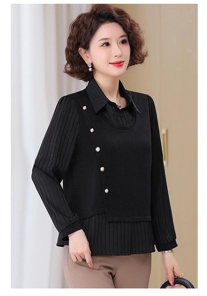 Women's Spring Summer Long Sleeve Chic Slimming Two-Piece Layered Top for Middle-Aged & Elderly