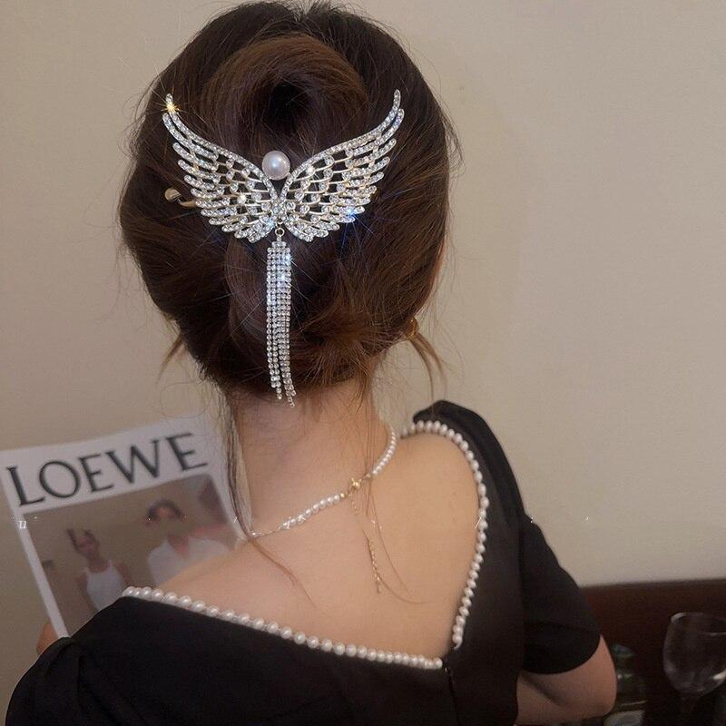 

Металлические заколки для волос со стразами и бабочкой для женщин, винтажные заколки для волос с кристаллами и жемчугом, заколки для волос, женские украшения для волос, аксессуары
