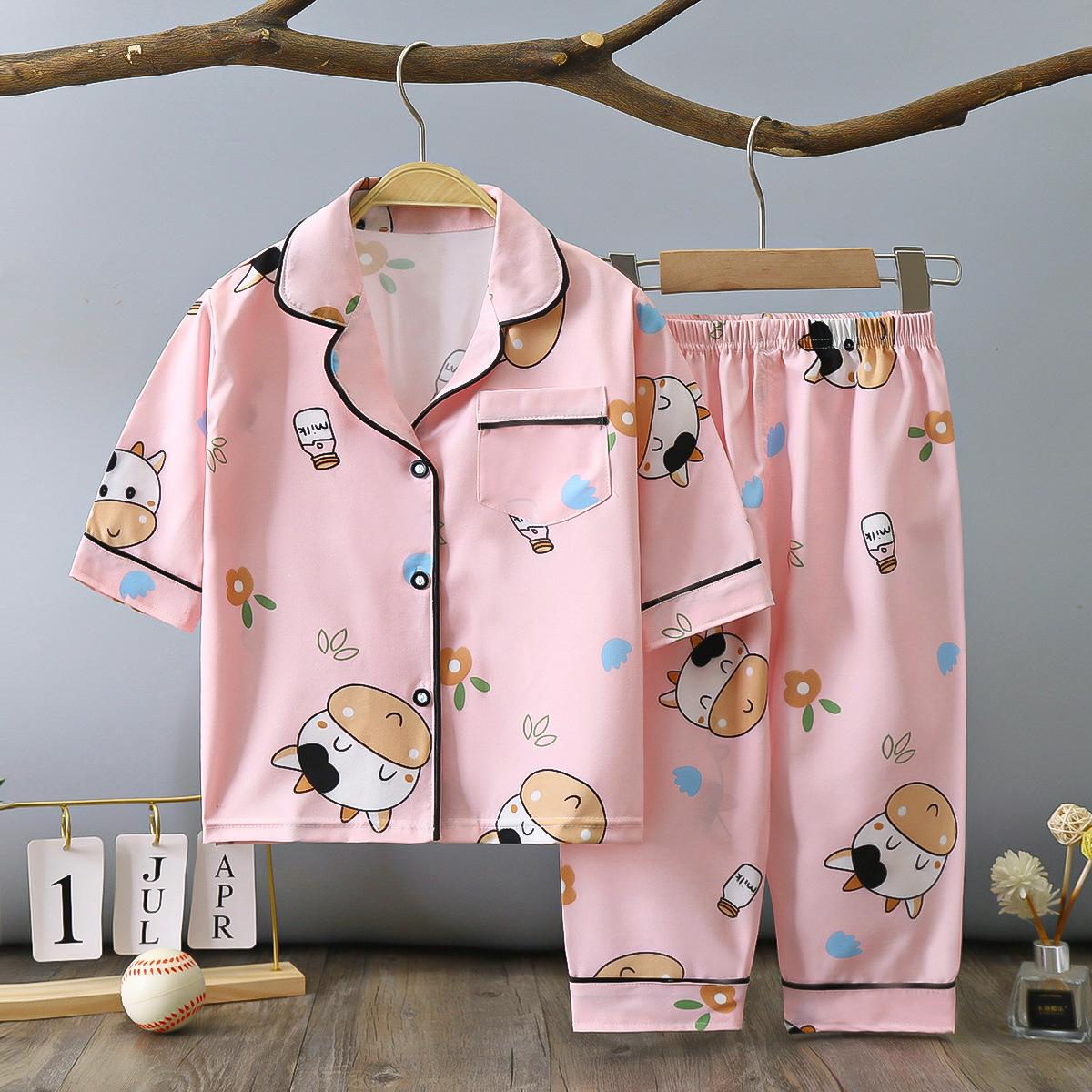 

Kids Spring and Summer Pajamas: Thin 2-Piece Set with 3/4 Sleeves & Pants 160
