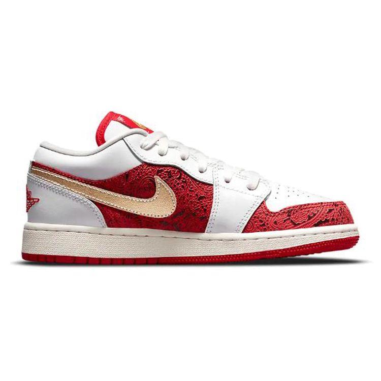 Air Jordan 1 Low SE GS Spades Kids Sneakers White University-Red Metallic-Gold DJ5186-100