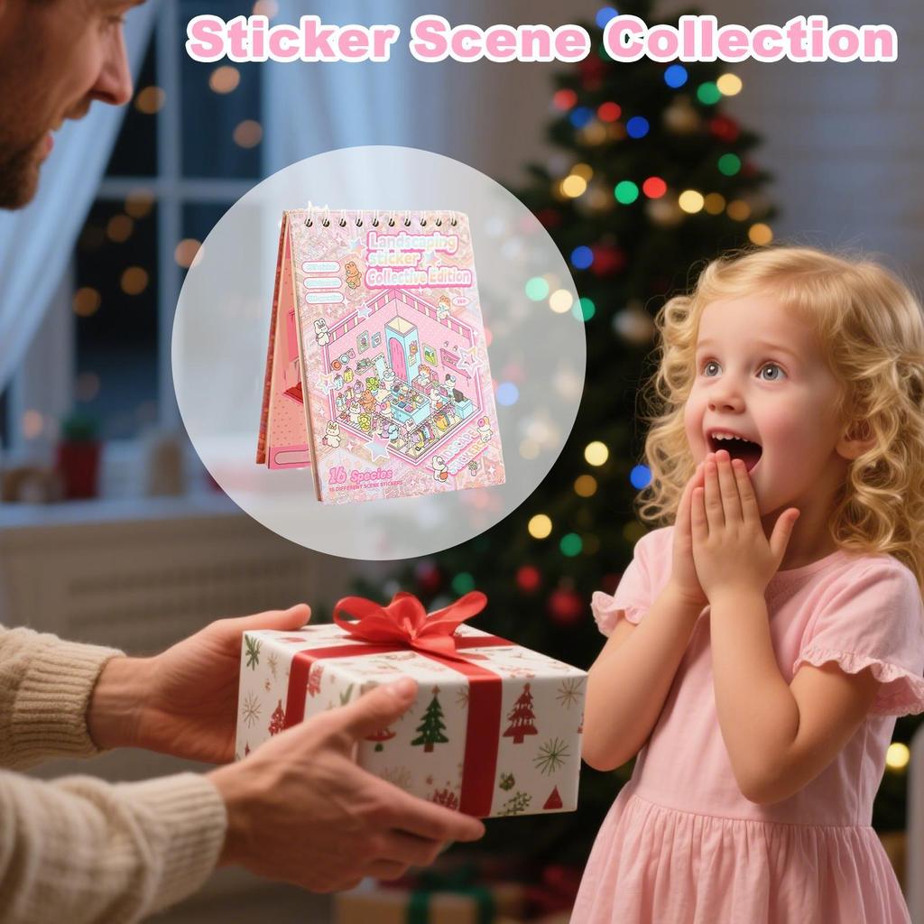 3D Sticker Scene Cute Cartoon Scene Sticker Book Creative Cute Decal  DIY Cabin Scene Toy Game Stickers Visual Stacking For Kids