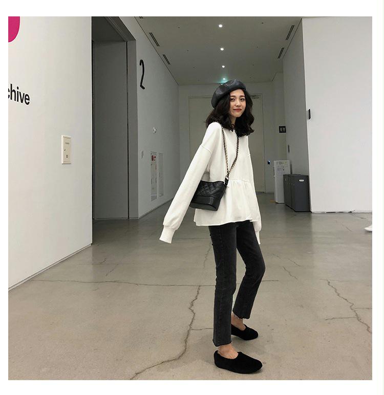 2024 Autumn Korean Style Loose Slimming Student Casual Thin Solid Color Women's Sweatshirt