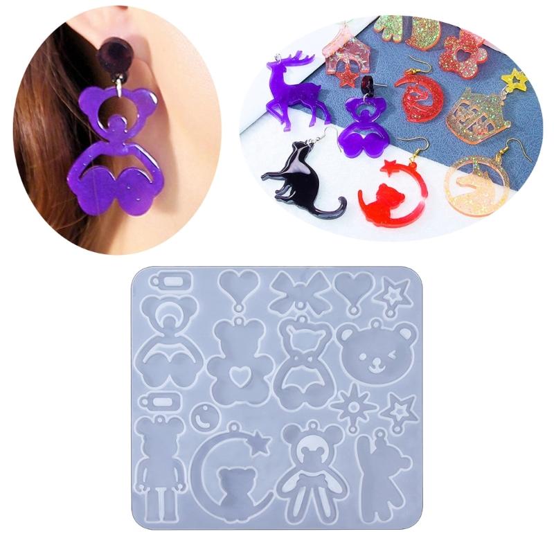 Cute Bear Pendant Earring Silicone Mold for Jewelry Making Animal Earring Pendant Resin Mold  Crafts Handmade Tool