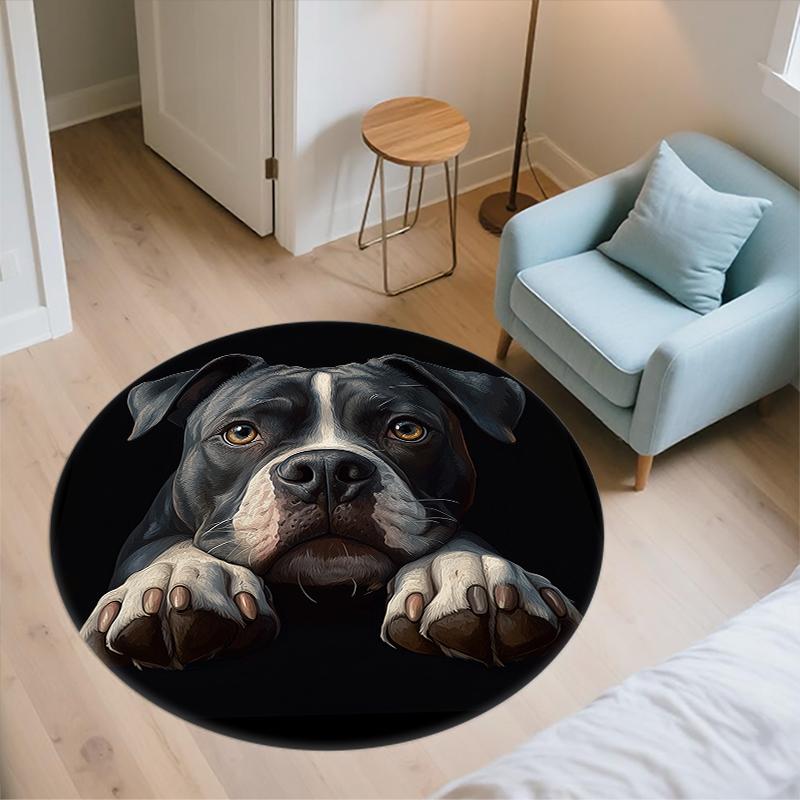 Black Pit Bull pattern round rug,Carpet Rug for Living Room Bedroom Playroom ,Non-slip Floor Mat,Holiday Gifts and Birthday Gifts.