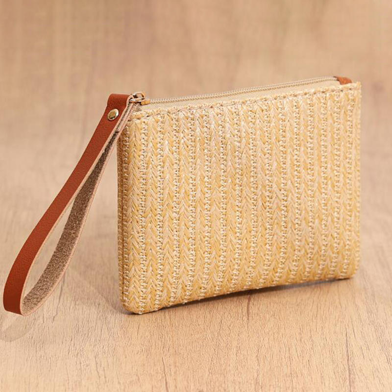 Tkaná taška Módní dámská kabelka na zápěstí Ženy Denní peněženka Telefon Psací kabelka Pevná sláma Tkaná kabelka na mince Plážová peněženka Držitel karty