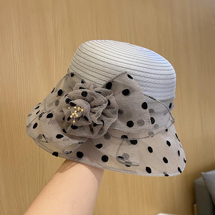 Hat temperament elegant flower bucket hat British summer new breathable versatile basin hat top hat