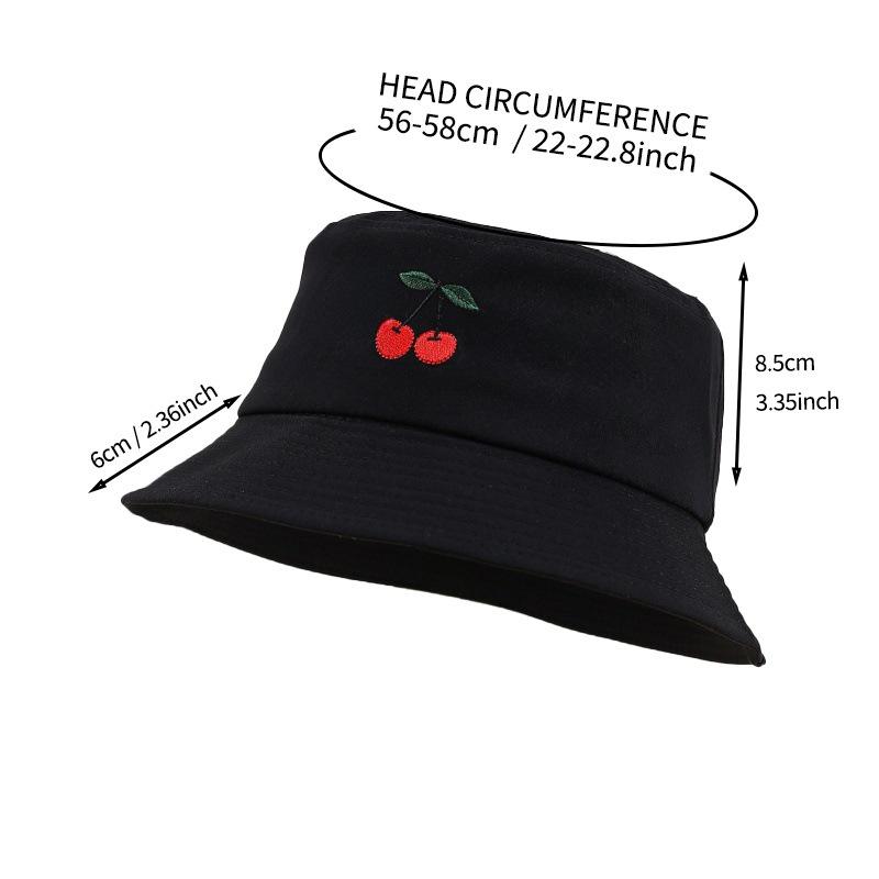 Ins New Cherry Pattern Embroidered Bucket Hat Outdoor Casual Versatile Sun Hat Couple Simple Basin Hat