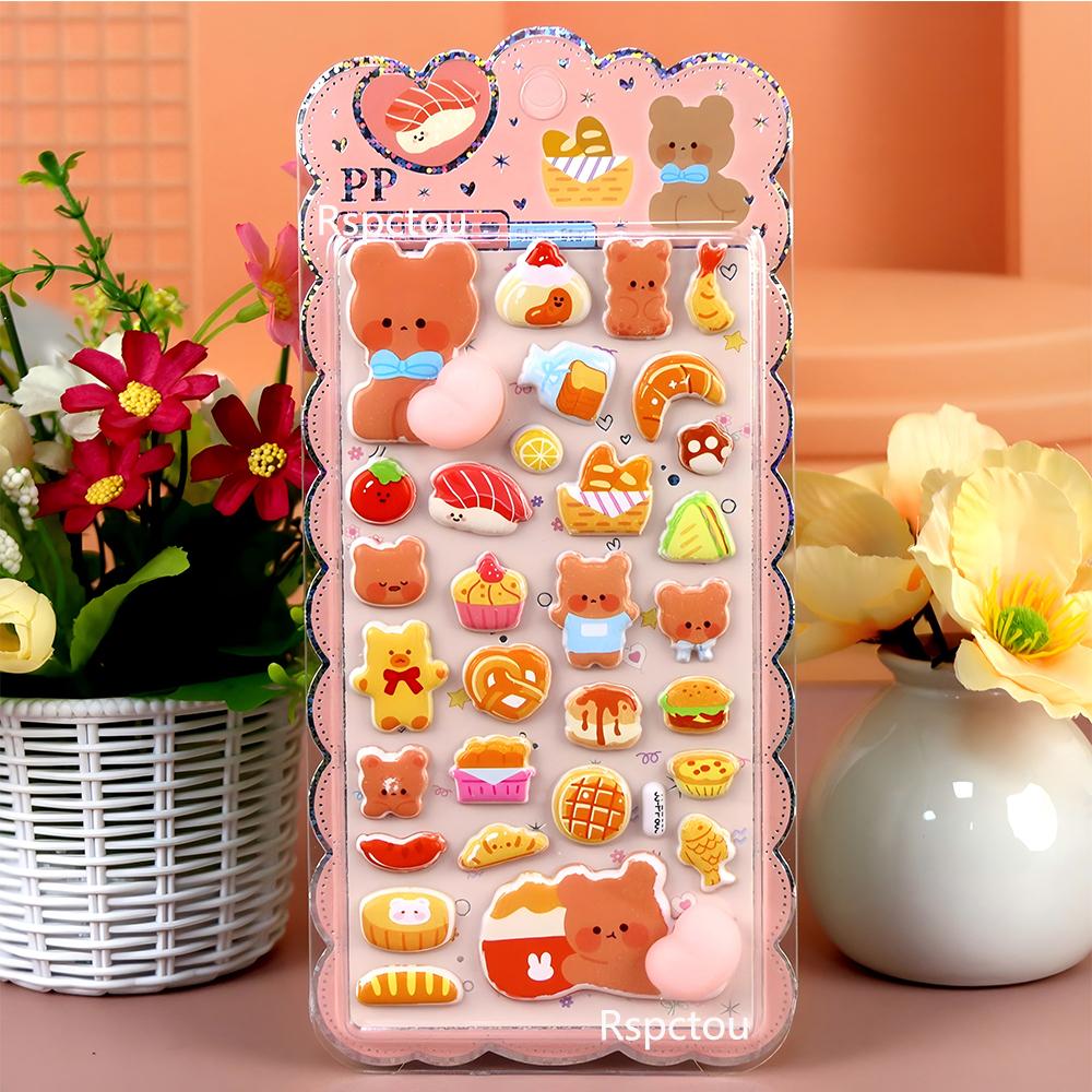 Cute Animal Rabbit Cat Soft Pinched Decompression Stickers Kawaii Cartoon 3D Decoration Decals Toys Stress Gift
