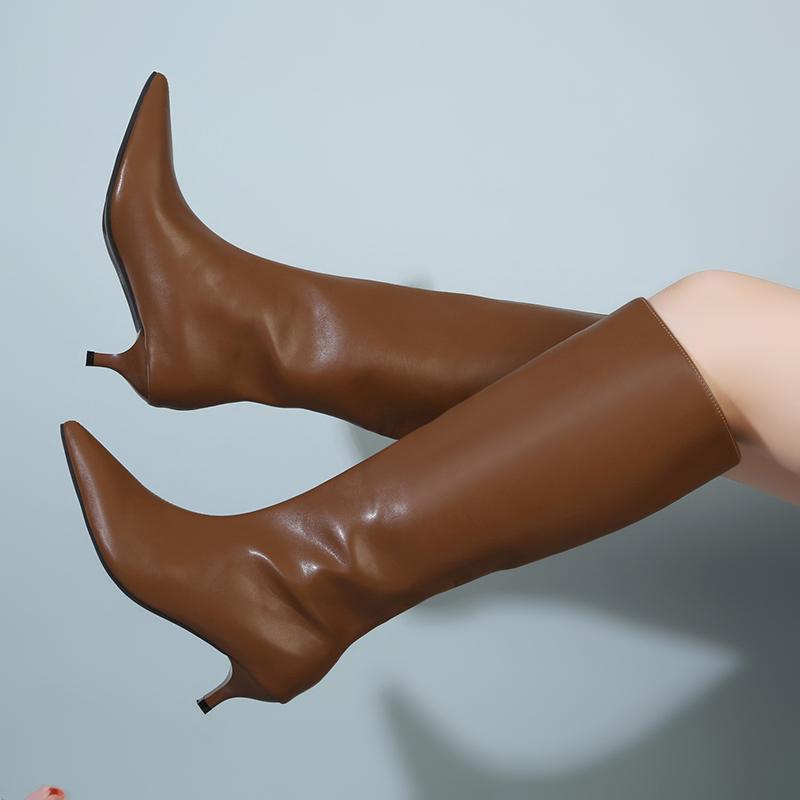 Autumn/winter New Women's High-heeled Boots Long Tube Rubber Boots Pointed Toe Long Tube For Women