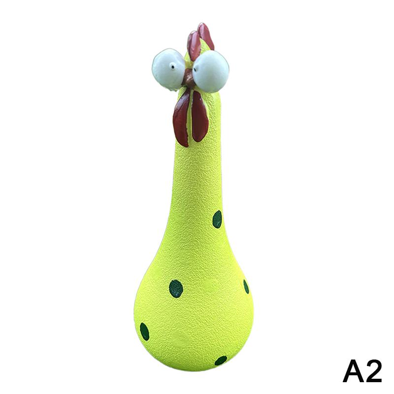 Skurrile Hühnerfigur mit großen Augen Bunte Polka-Dot-Harzstatue Hühnchen mit langen Beinen, das Heilung und Freude ausdrückt Gartenhof-Dekoration