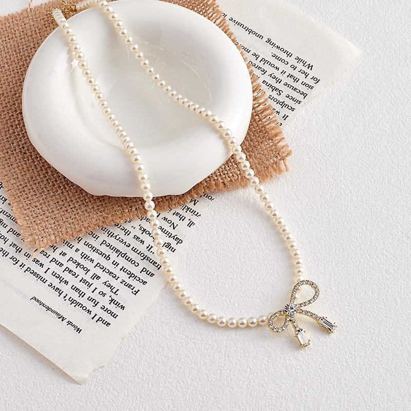 

Zircon Bowknot Pearl Necklace - Elegant Light Luxury Jewelry Accessory NS148