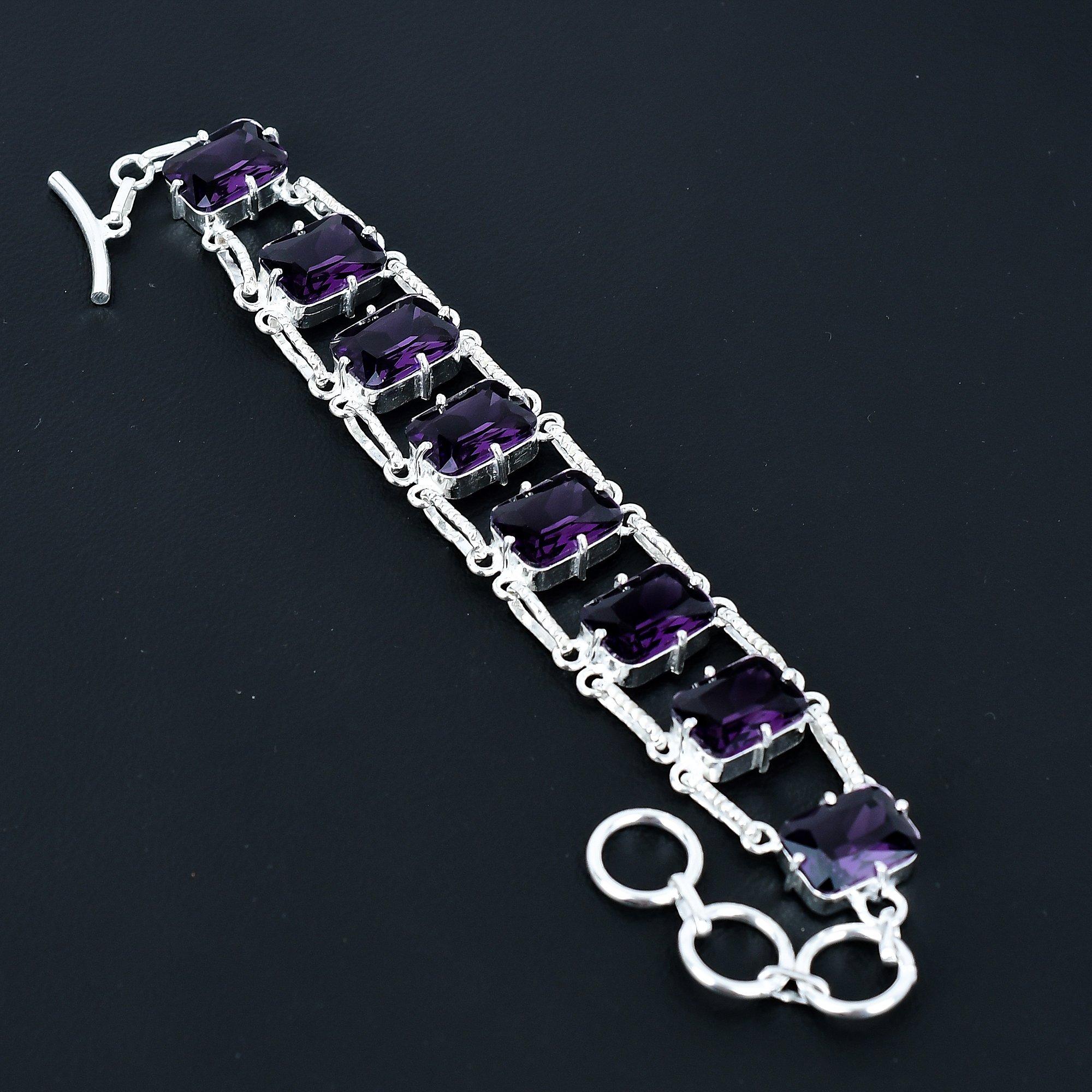 

Граненый браслет из аметиста, ювелирное изделие из стерлингового серебра 925 пробы, браслет с регулируемой цепочкой, драгоценный камень формы «подушка», украшения ручной работы, подарок для нее 8 фиолетовый