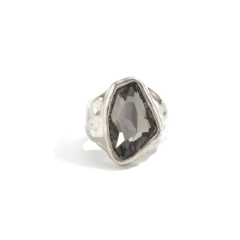 Grey Geometric Ring Women Minimalist Design Silver Color Square Finger Rings Asymmetrical Zircon Daily Wear Jewelry