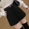 2024 Damen Schwarze Wollhose mit Hoher Taille, Slim Fit, Weitem Bein für Herbst und Winter