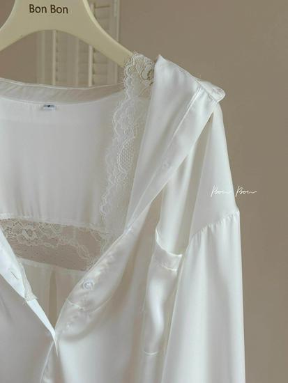Übergröße Satinstoff Spitze Patchwork Boyfriend Pyjama Set