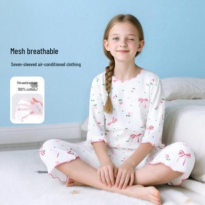 Girls' Teen Cotton Mid-Sleeve Pajama Set