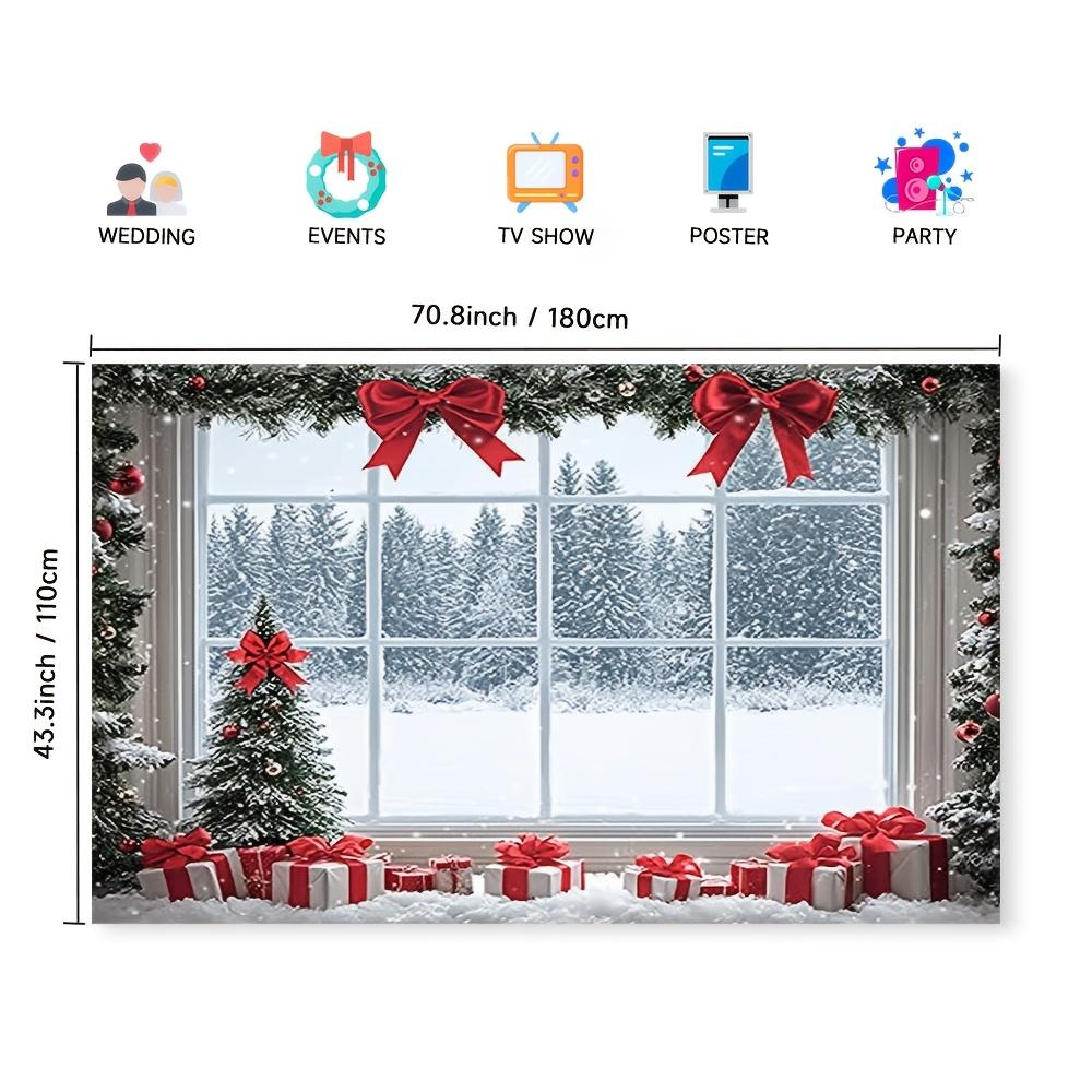 1pc Holiday Polyester Christmas Background with Snow Windows and Tree Design - Multi-purpose Holiday Decoration