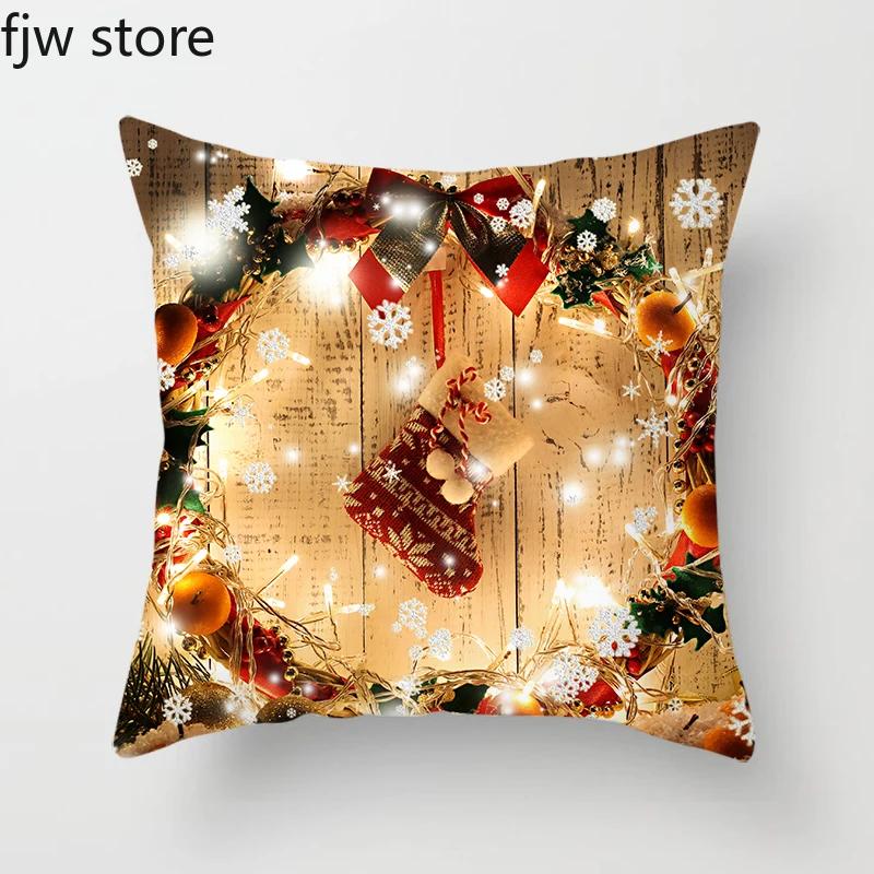 Рождественский Новый год украшение наволочка венок принт плед диван кресло подушка домашний декор 40x40cm 544₽