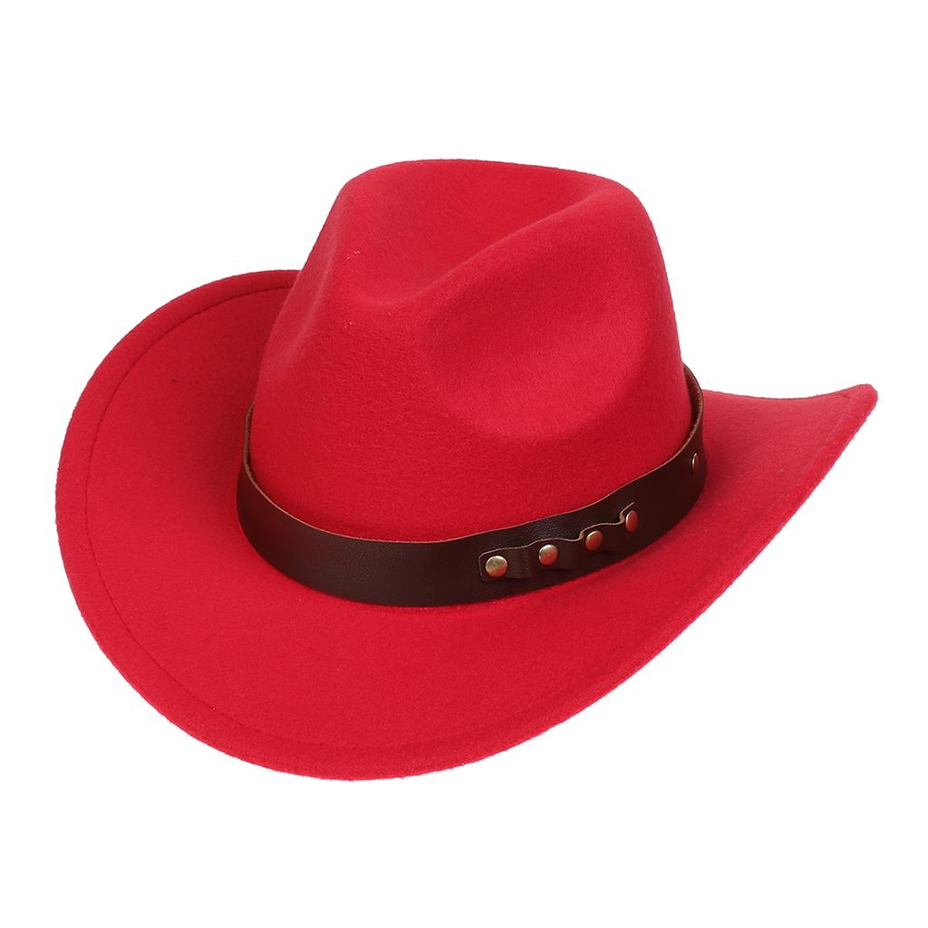 Women Men Western Cowboy Hat, Wide Curved Brim Felt Cowgirl Hat, Vintage Jazz Riding Hat, Removable Hat Belt, Head Circumference 56‑58cm