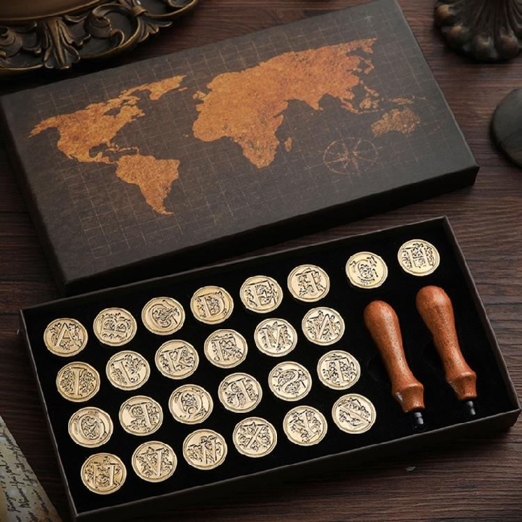 Initial Brass Wax Seal Stamp Kits Handwritten 26 Letters Sealing Stamps Tool