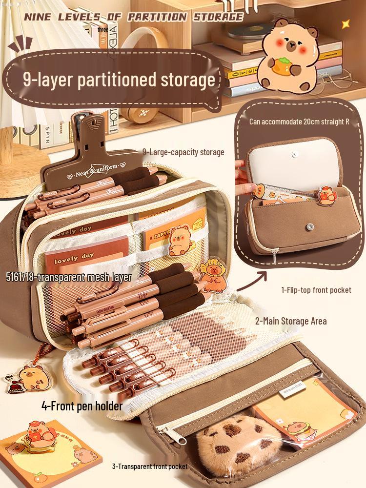 Capibara Velkokapacitní Průhledné Pouzdro na Tužky Odolné Proti Nečistotám, Roztomilé a Stylové pro Studenty Středních Škol