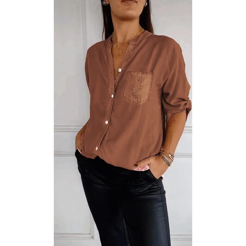 Blusas y Camisas Casuales de Moda para Mujer JPNTKY con Cuello en V y Manga Larga