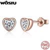 WOSTU Authentic 925 Sterling Silver Rose Gold Heart Stud Earrings For Women Sparkling Pink CZ Fashion Jewelry Silver Party Gift
