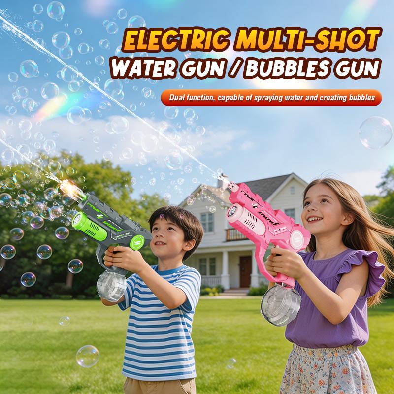 2026 Two-in-one Dual-function Electric Multi-shot Water Gun Bubbles Machine Soap Blowing Integrated Outdoor Toys for Kids Gifts