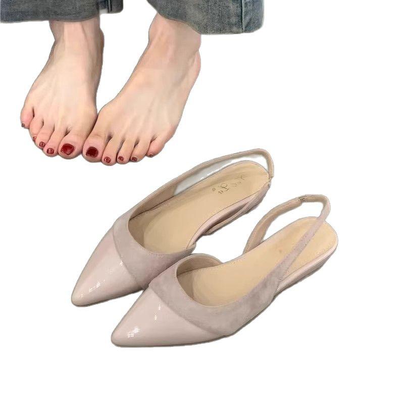 Escarpins compensés féeriques doux chaussures simples 2025 nouveau tempérament français élégant daim bout pointu bouche peu profonde arrière vide chaussures de ville