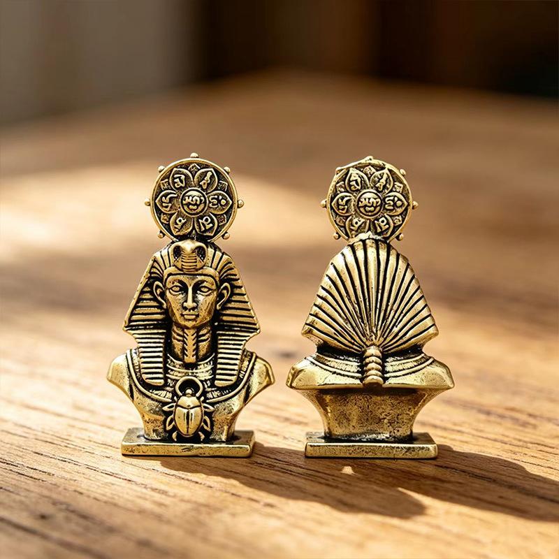 Solid Brass Vintage Ancient Egypt Pharaoh Sun Figurines Miniatures Desk Ornament Home Decoration Crafts