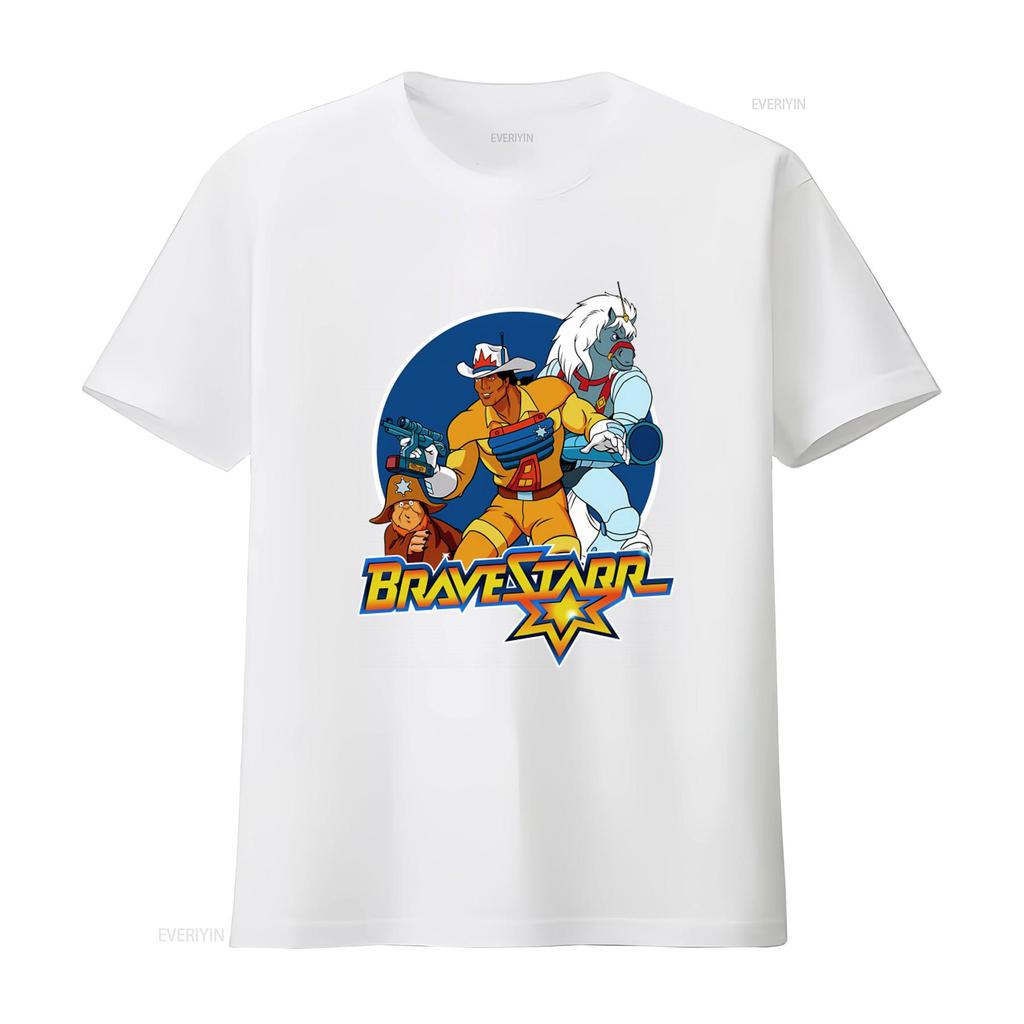 Vintage BraveStarr Cartoon Print Mens T Shirt S 5XL Long or s Retro Western Sci Fi Design vintage Washed Slightly graphic