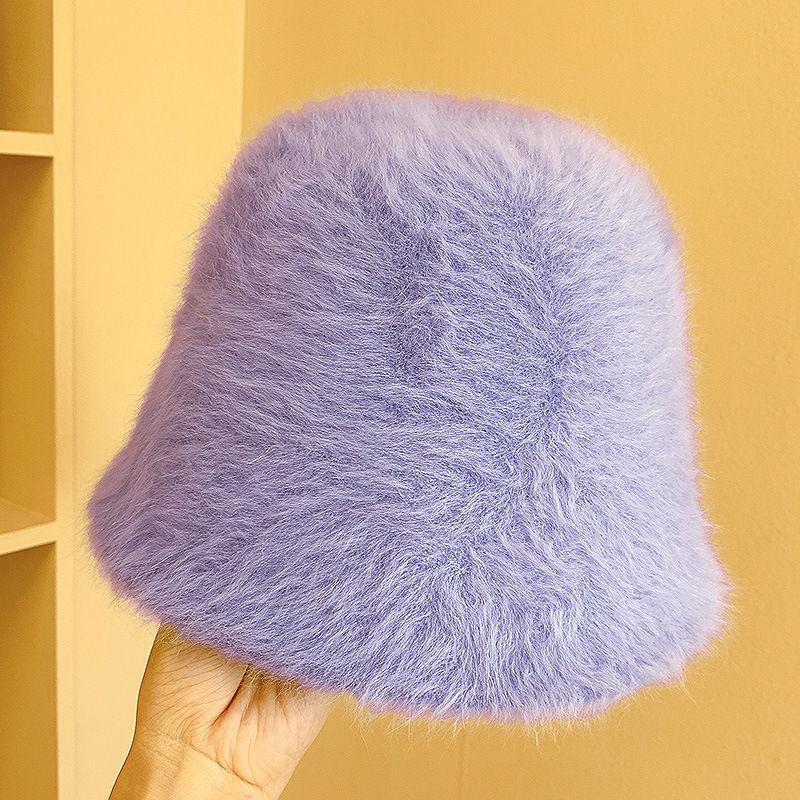 Winter Women's Fashion Solid Color Rabbit Fur Hat Bucket Hat Fisherman Hat Outdoor Warm Basin Hat Ladies Panama Bucket Hat