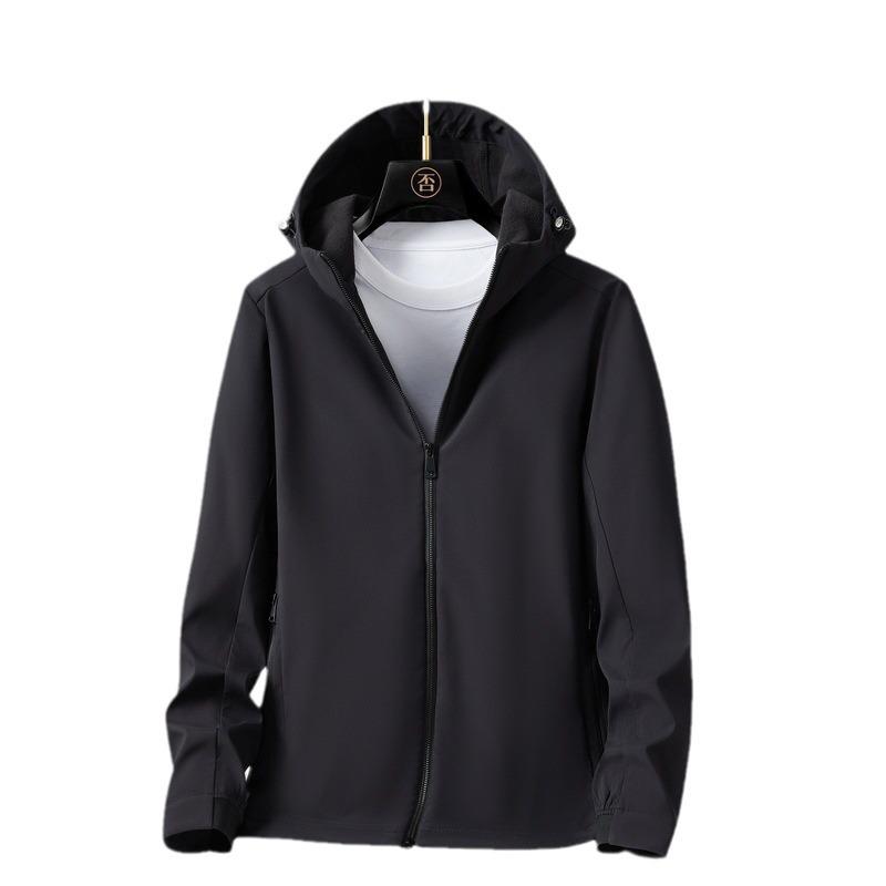 Herbst und Winter Kapuzen-Softshell-Wasserdichte Jacke Herren Samt Unifarben Strickjacke Vielseitige Freizeitjacke Herrenbekleidung