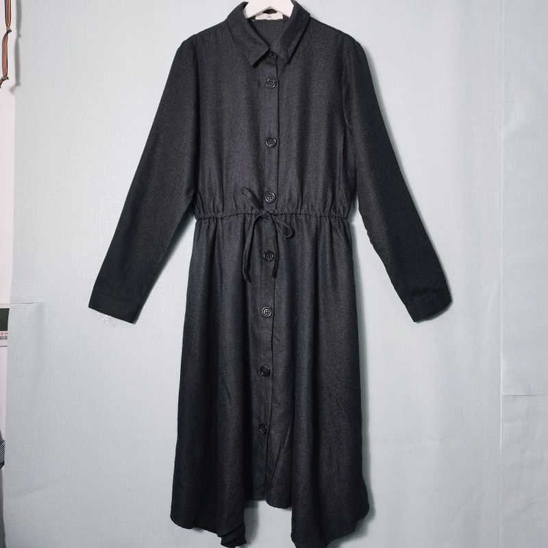 Export Export Cut Label Waist-Controlled Lace-up Long Sleeves Open Heart Dress Women's Long Shirt Dress Large Skirt Artistic Fan Qiu