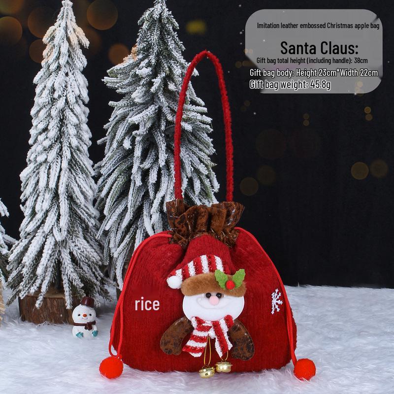 Christmas Apple Flannel Drawstring Gift Bag with Bowknot for Children's Candy
