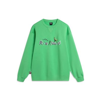 Li Ning X Disney Collaboration Hugging Dragon Series Long Sleeve Round Neck Loose Fleece Sweatshirt Unisex Sweatshirt Secret-Realm-Green AWDU497-5