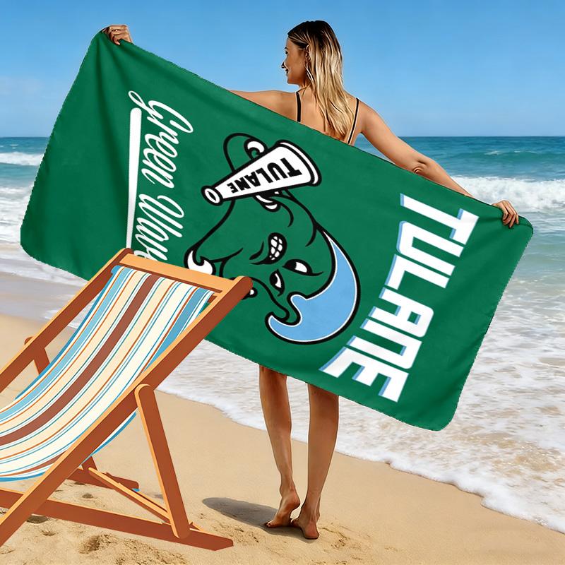 Tulane Green Wave Print Beach Towel, Large Soft Quick Dry Towel for Beach Camping Swimming