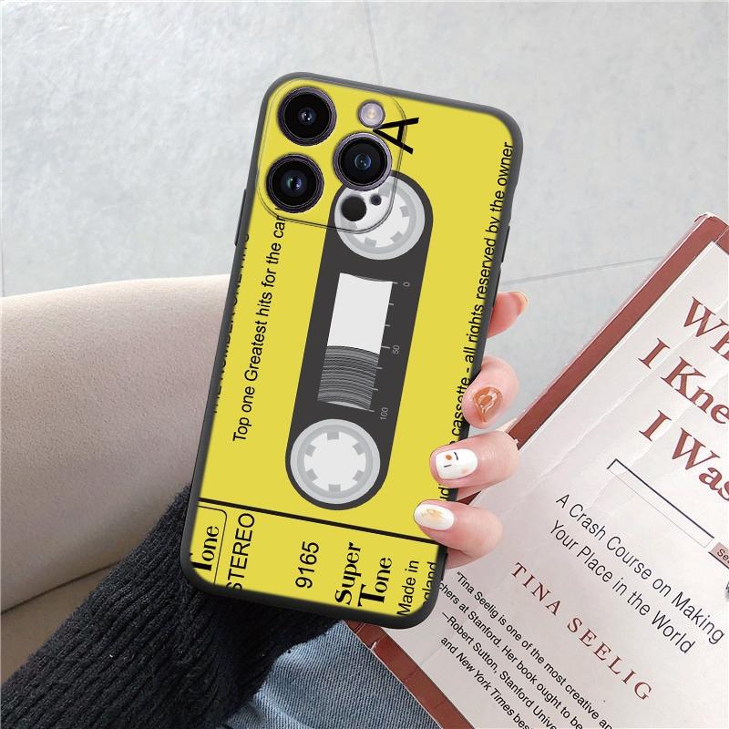 Módní, vtipná, měkká pouzdra na telefon s retro vzorem pro iPhone 15 Pro 6 14 XS 13 Max XR 12 Mini 7 Plus X SE 8 11 TPU nárazuvzdorný černý kryt