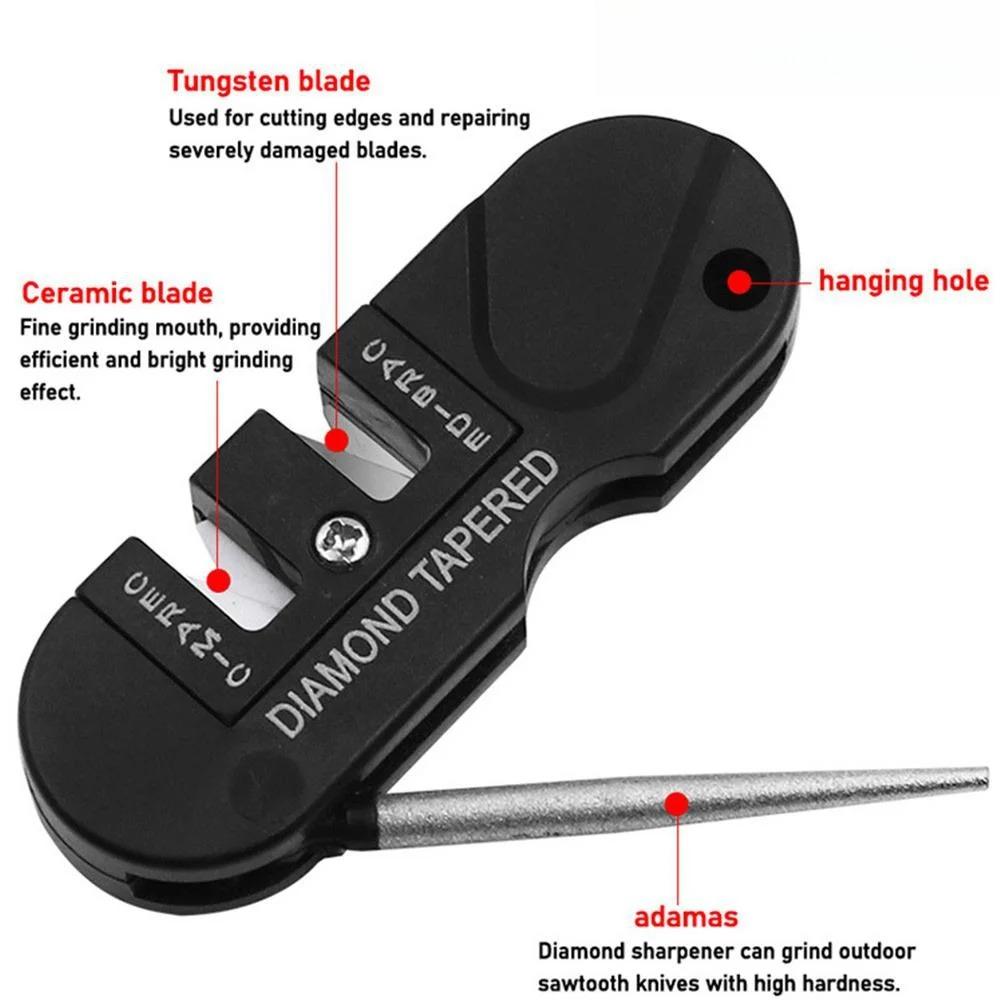Multifunction 4-in-1 Knife Sharpener Pocket  Foldable Sharpening Stone with 3 Stages Ceramic & Carbide & Diamond Tapered